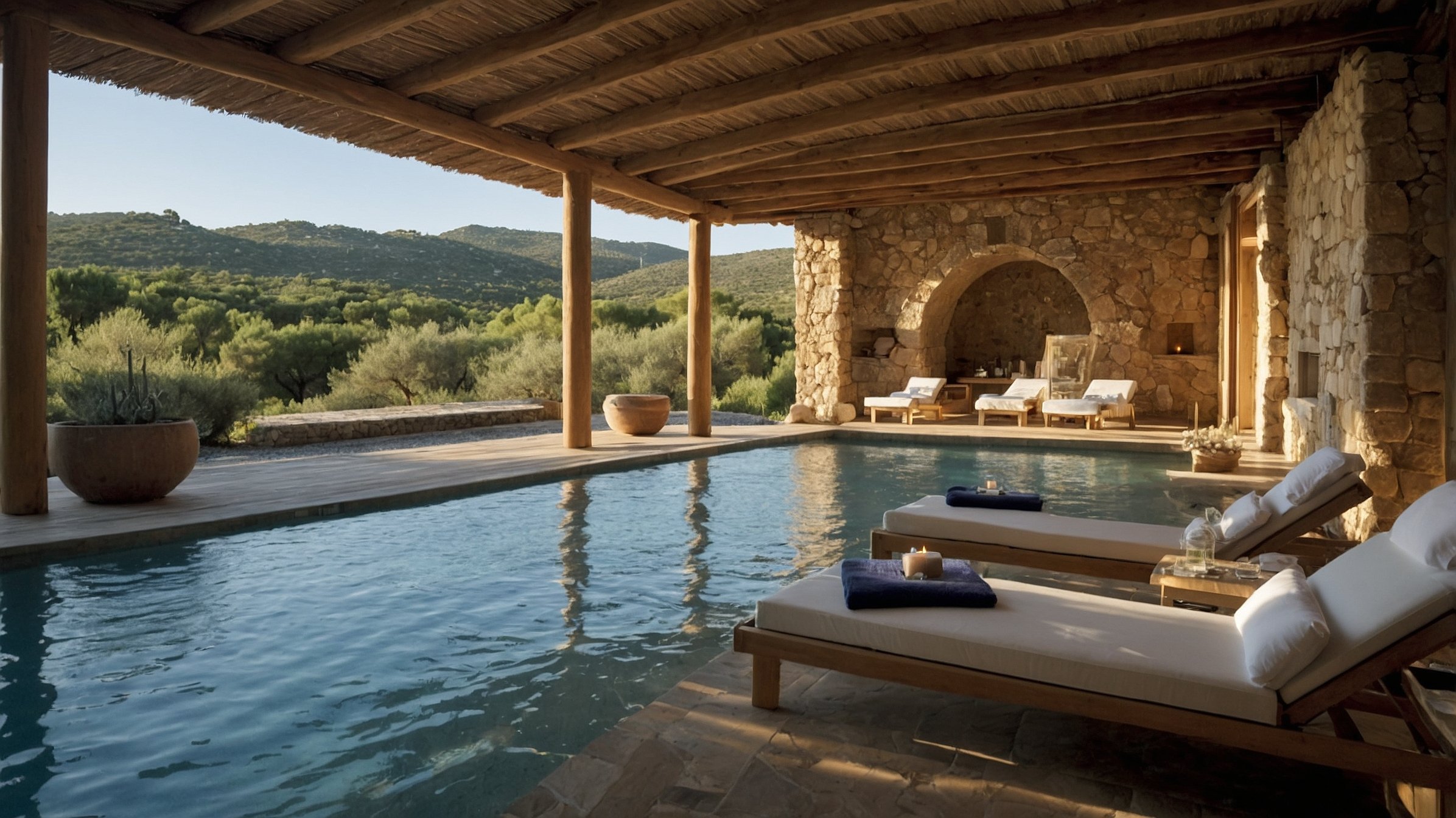 Client d'hôtel profitant d'un massage aux huiles essentielles corses en extérieur.