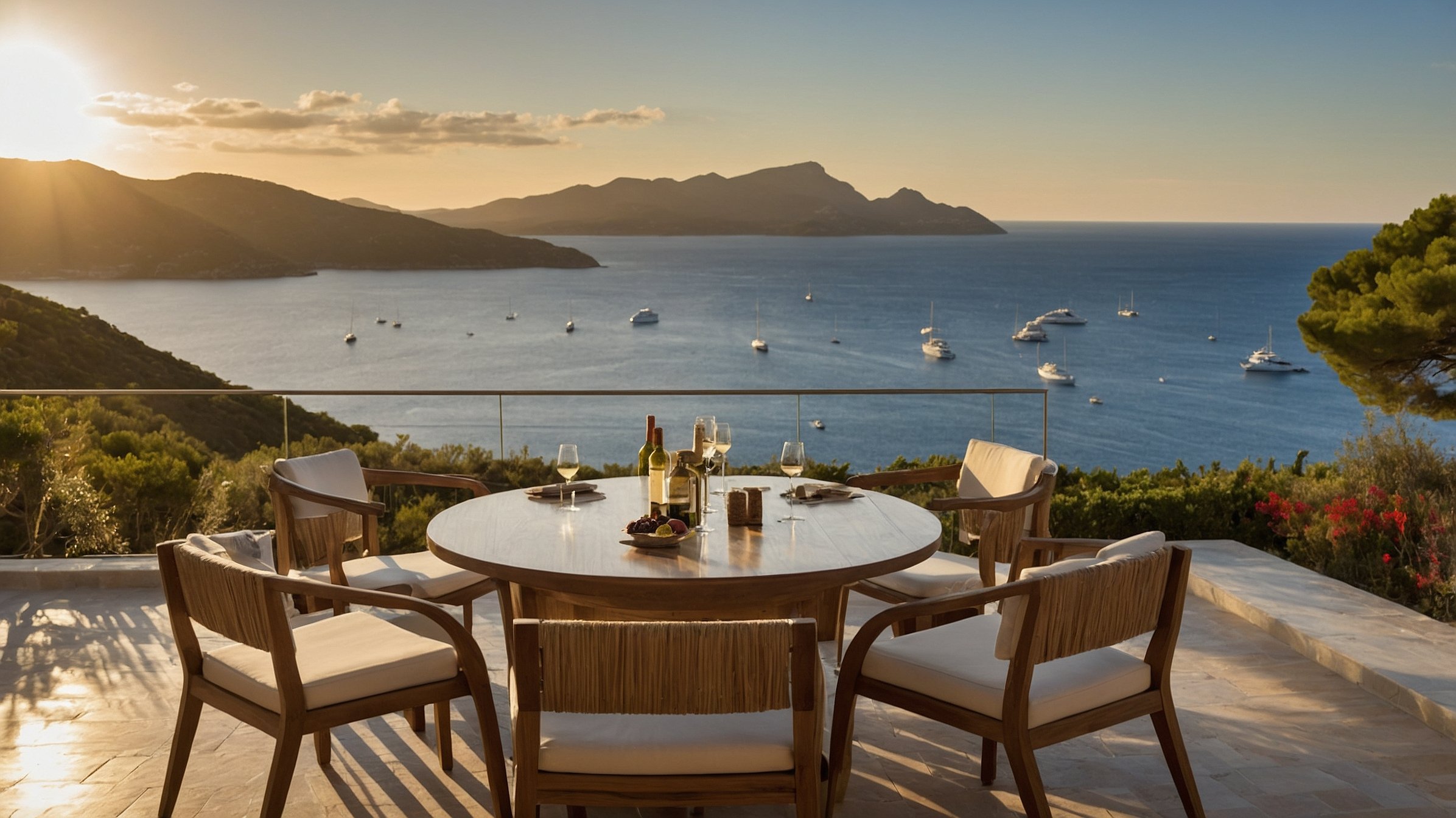 Chambre d'hôtel avec éclairage tamisé imitant un coucher de soleil méditerranéen.