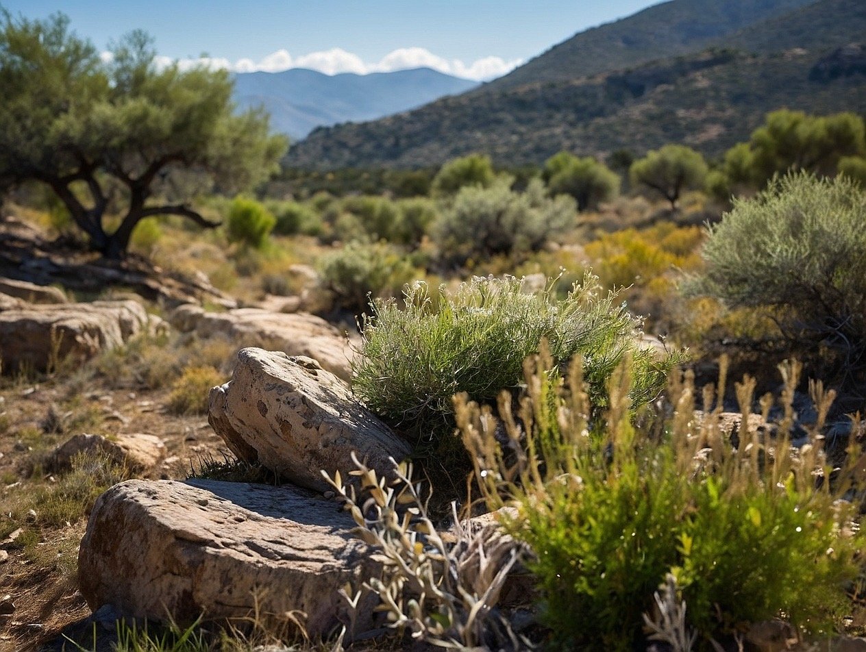 Paysage corse avec végétation méditerranéenne et lumière naturelle inspirant la décoration intérieure