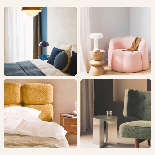 Ambiance d’intérieur méditerranéenne avec arches pastel, représentant les couleurs tendance de l’été 2025 en Corse