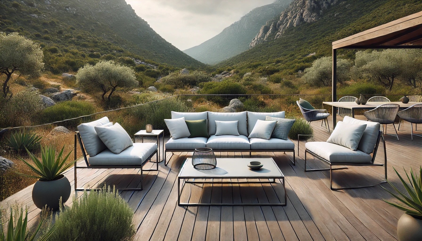 Terrasse contemporaine avec vue sur la vallée corse