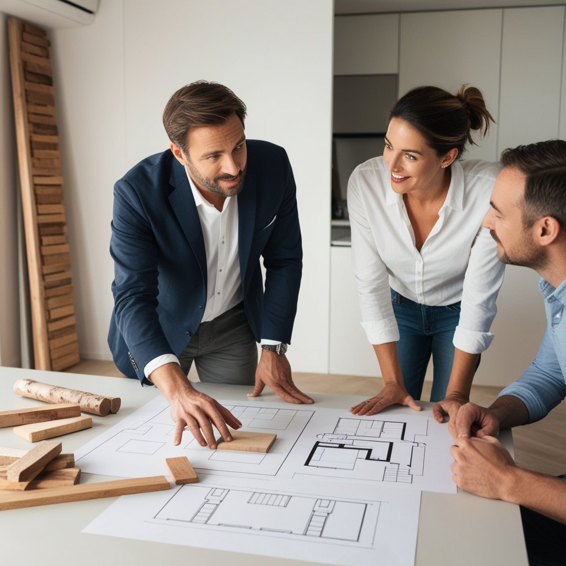 Des professionnels discutant sur un chantier pour coordonner les travaux de rénovation et assurer une couverture efficace des imprévus.