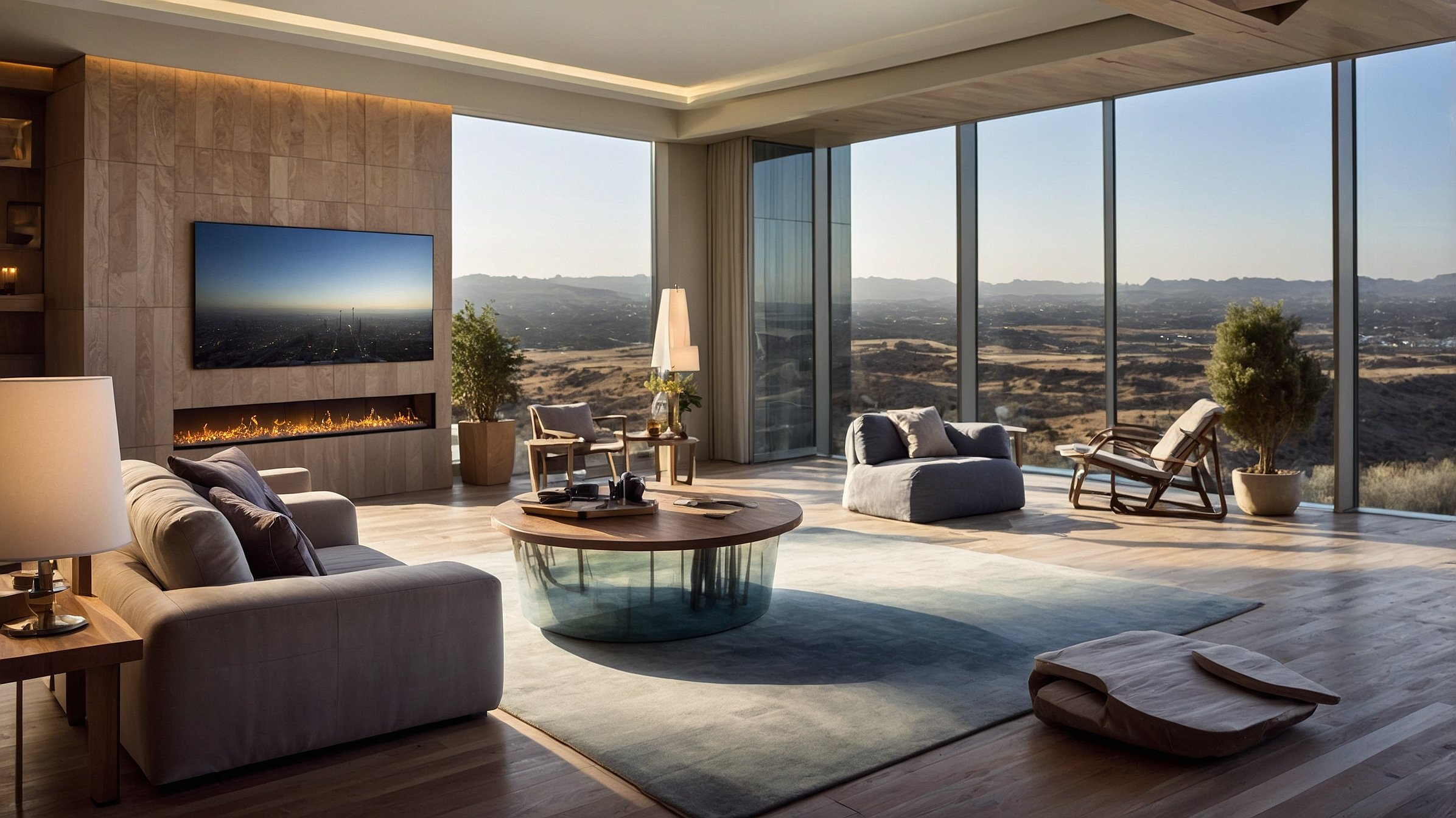 Espace lounge connecté avec vue sur la Méditerranée