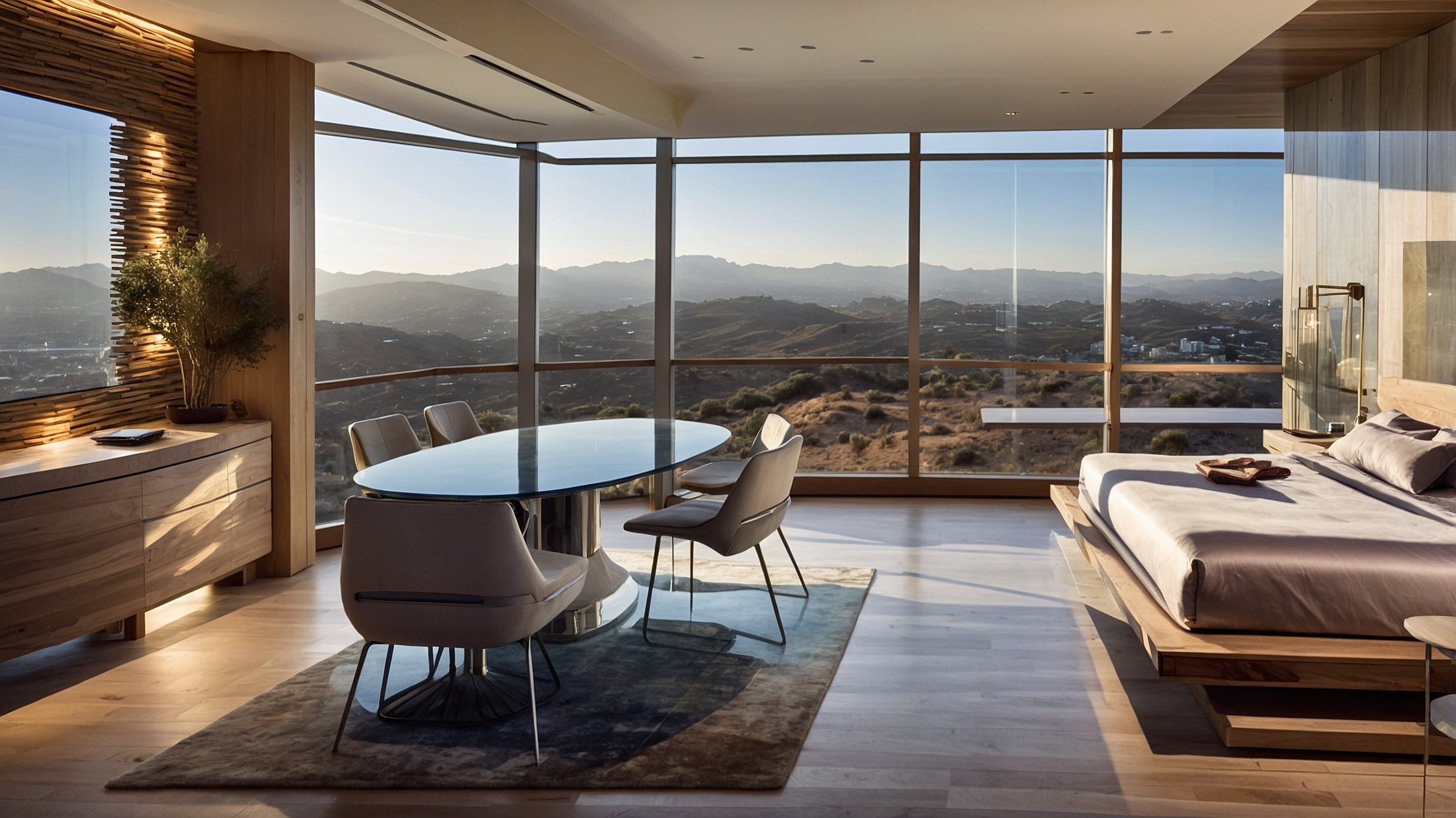 Chambre spacieuse avec mobilier connecté et vue panoramique
